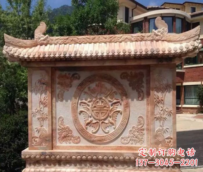 安阳中领雕塑-公园晚霞红蝙蝠竹子石影壁雕塑