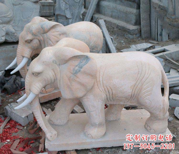 安阳雕刻出令人感动的那头大象定制公园晚霞红大象动物石雕