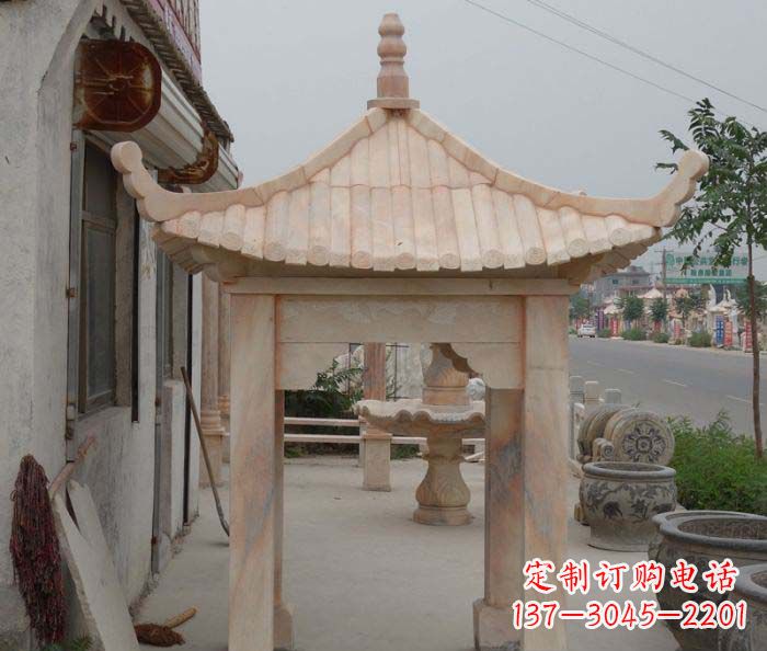 安阳精美红六角石凉亭雕塑