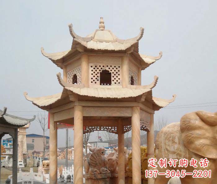 安阳红双层六角石凉亭雕塑