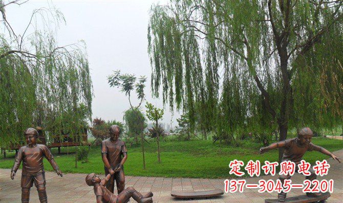 安阳多彩童年,铜雕小孩游戏人物雕塑