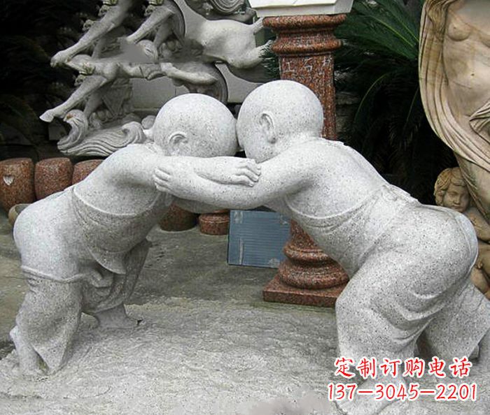 安阳可爱小孩摔跤石雕