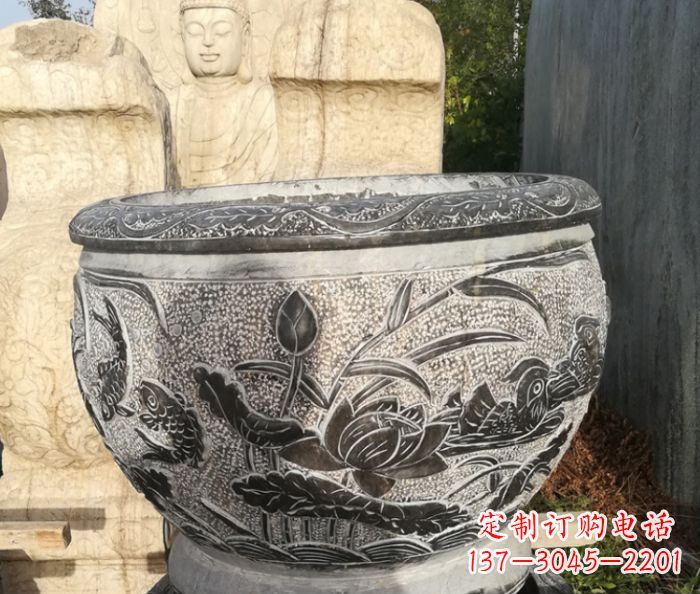 安阳室内装饰用鸳鸯荷花浮雕水缸