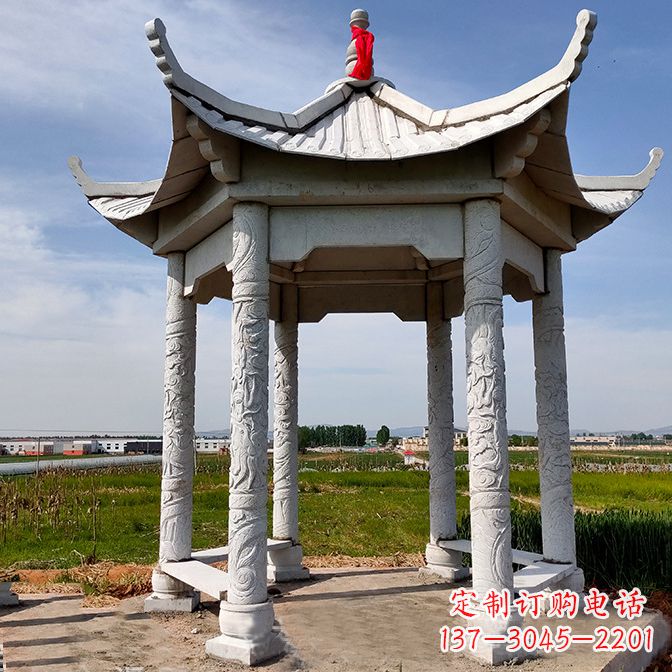 安阳中领雕塑定制公园园林汉白玉六角凉亭雕塑