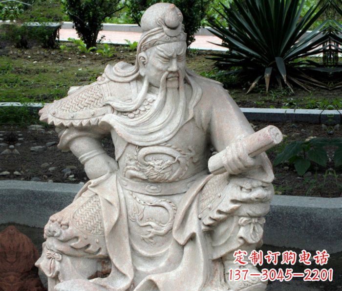 安阳中领雕塑:经典古典关公石雕