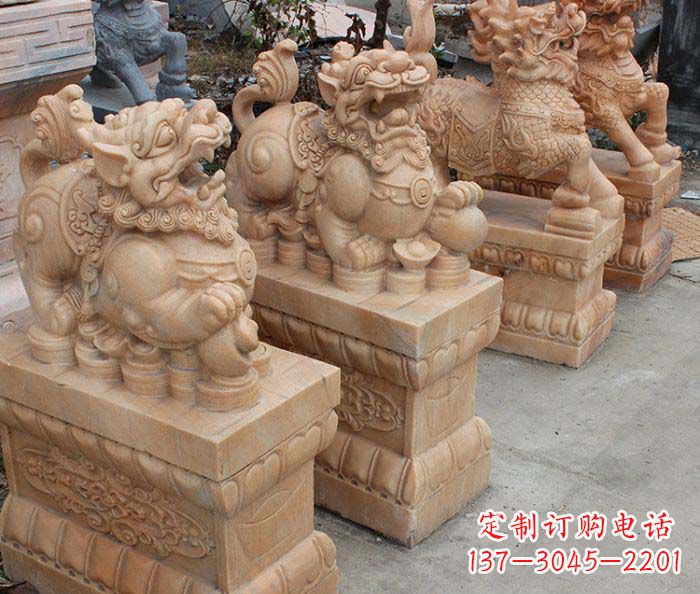 安阳中领雕塑-古代神兽晚霞红貔貅石雕