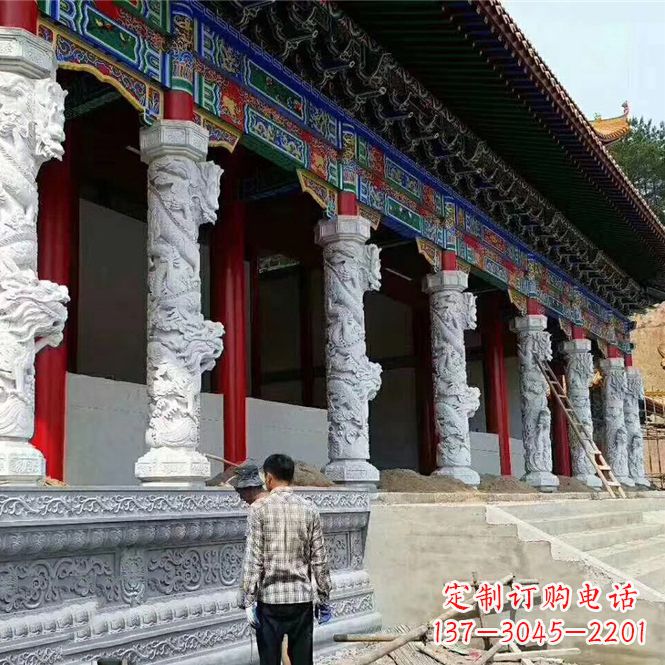 安阳精美手工制作的精美古建汉白玉龙柱雕塑