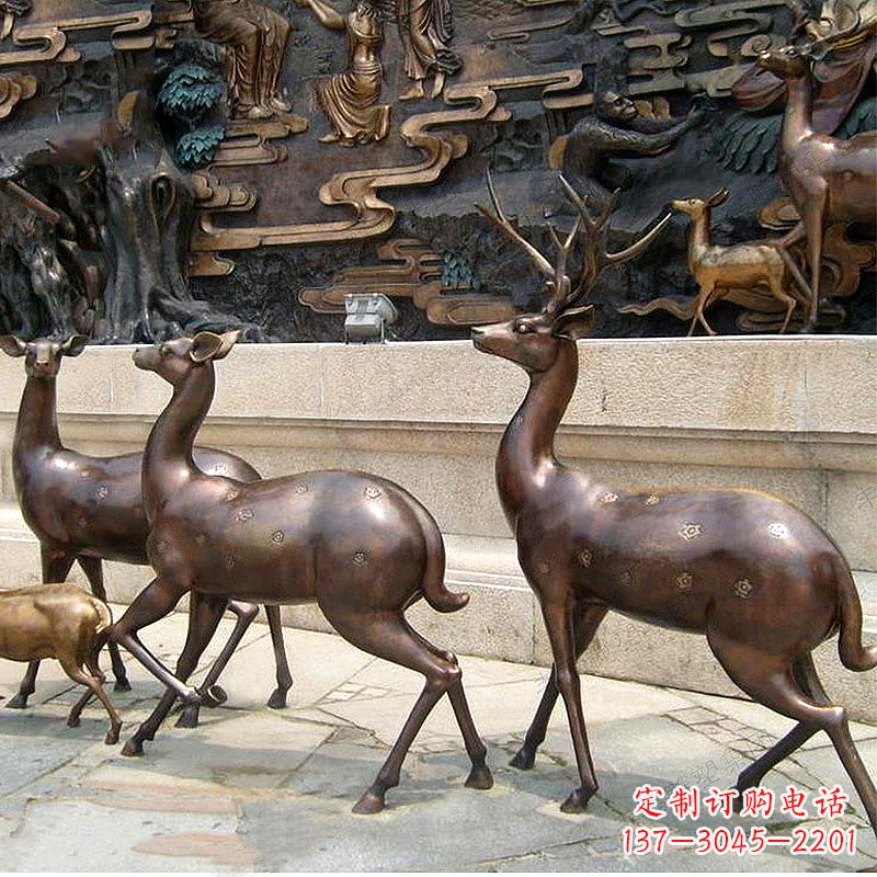 安阳古铜色梅花鹿铜雕精美塑型