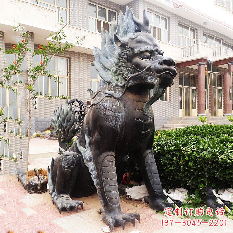 安阳古铜色镇宅铜麒麟雕塑，精美绝伦！