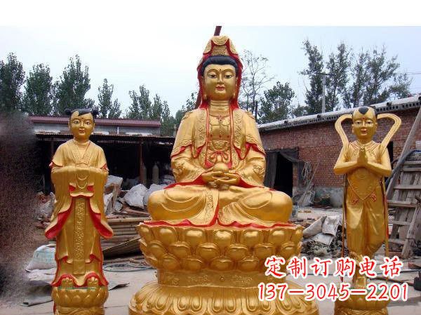 安阳财运旺旺，观音童子龙女铜雕