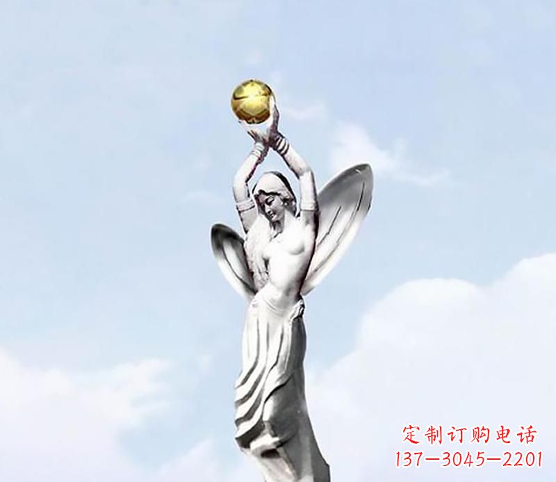安阳精美的不锈钢女人双手捧球雕塑