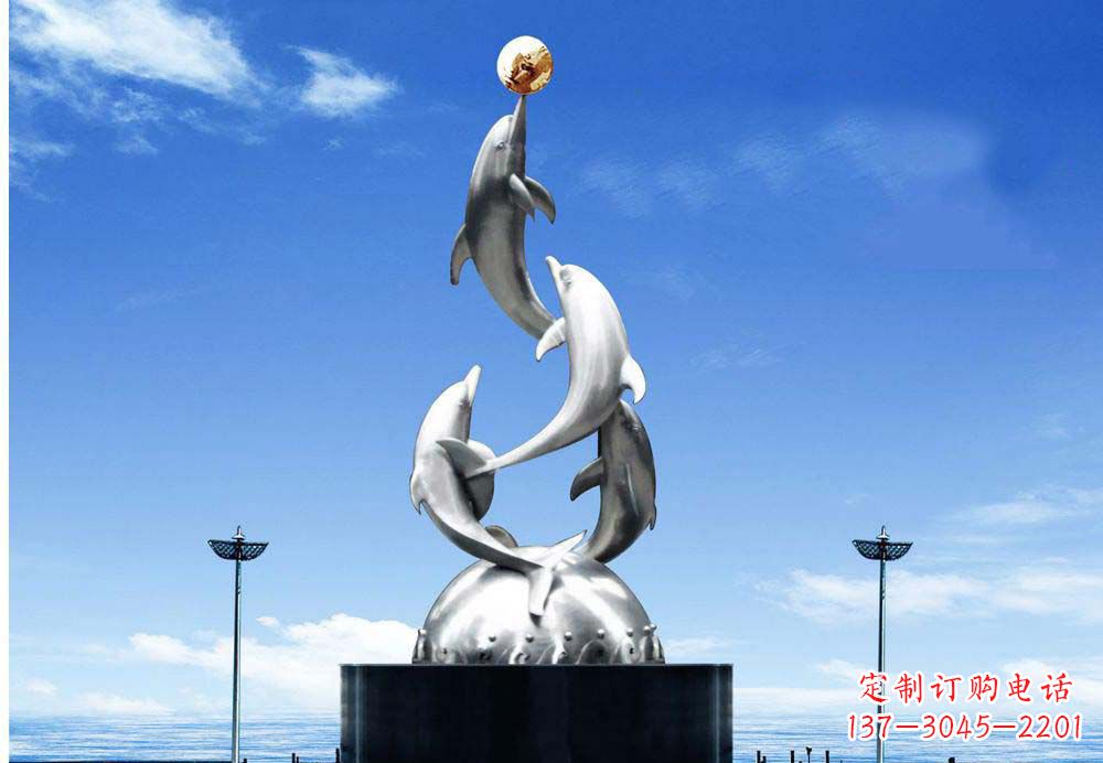 安阳中领雕塑海豚顶球雕塑