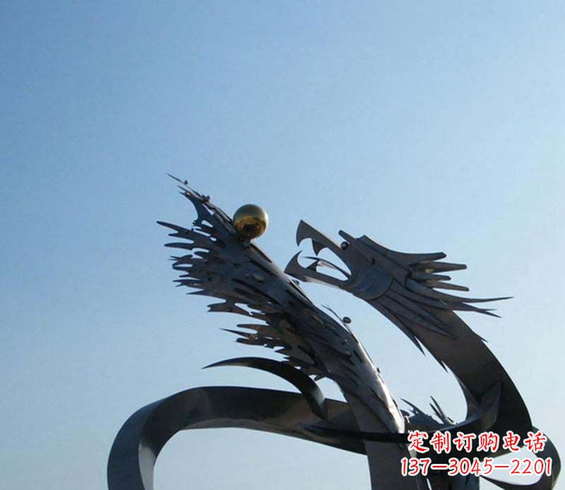 安阳中领雕塑-不锈钢龙吞球抽象雕塑