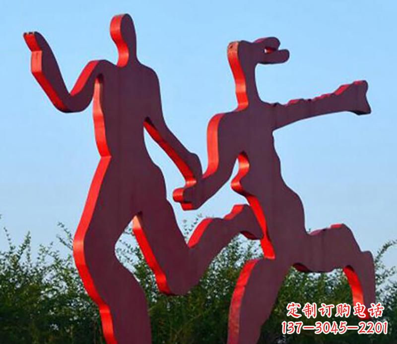 安阳中领雕塑-多彩情侣跑步雕塑