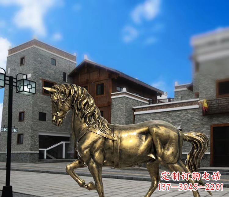 安阳广场仿铜奔马雕塑 玻璃钢公园景观动物雕塑