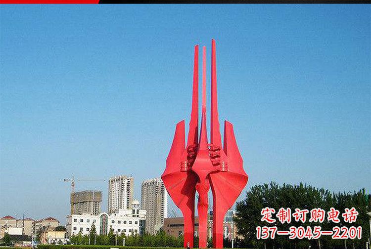 安阳中领雕塑红色不锈钢树叶雕塑