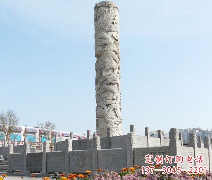 安阳广场景观大理石龙柱石雕,展现神秘传统风采
