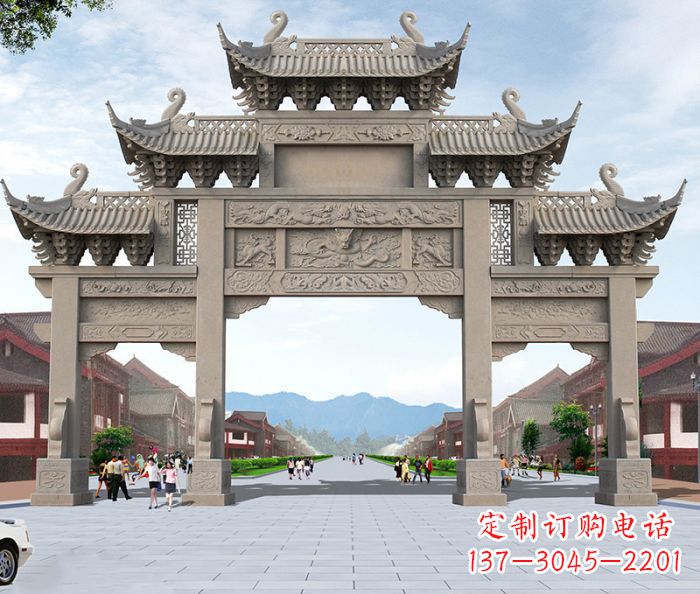 安阳以大理石石雕装饰的精美牌楼雕塑