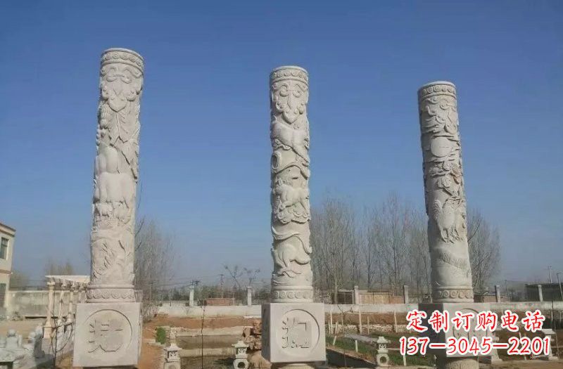 安阳十二生肖文化柱石雕,展现传统文化风采