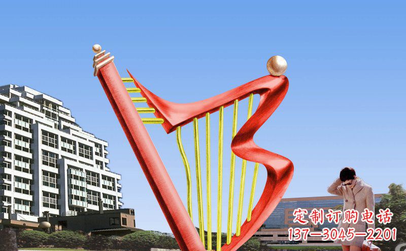 安阳中领雕塑精制不锈钢竖琴雕塑