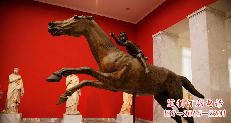 安阳中领雕塑定制广场小孩骑马景观铜雕
