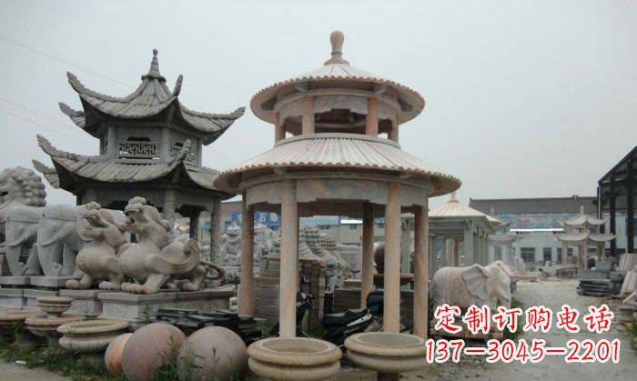 安阳海景石雕凉亭——晚霞红圆顶石雕凉亭