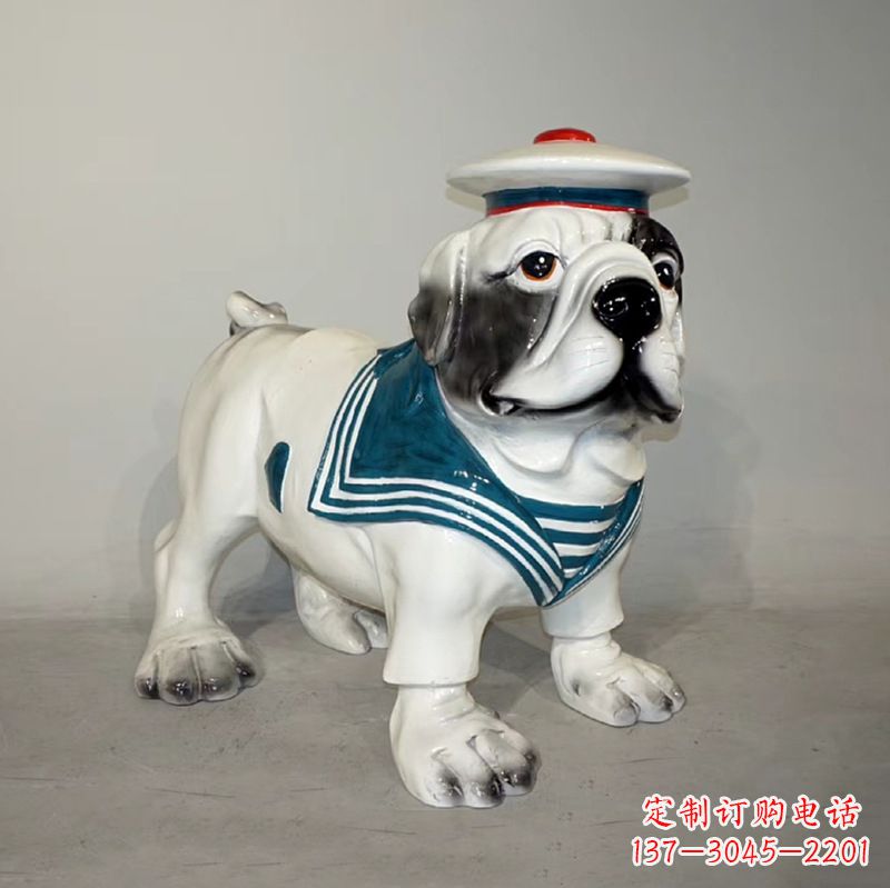 安阳海军玻璃钢仿陶瓷斗牛犬狗雕塑