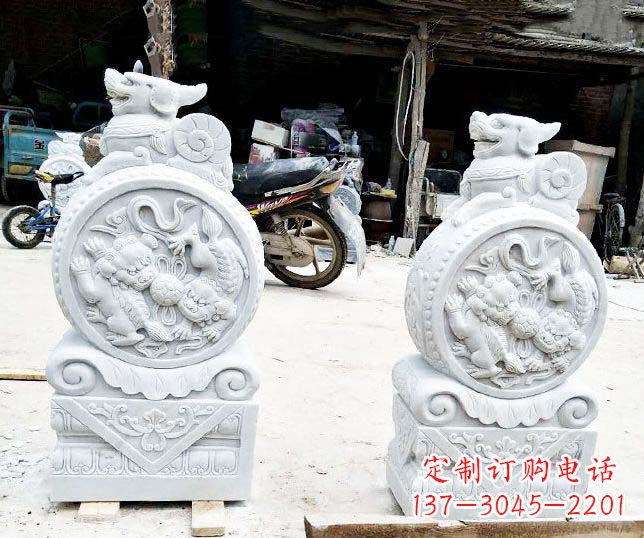 安阳汉白玉招财门墩雕塑