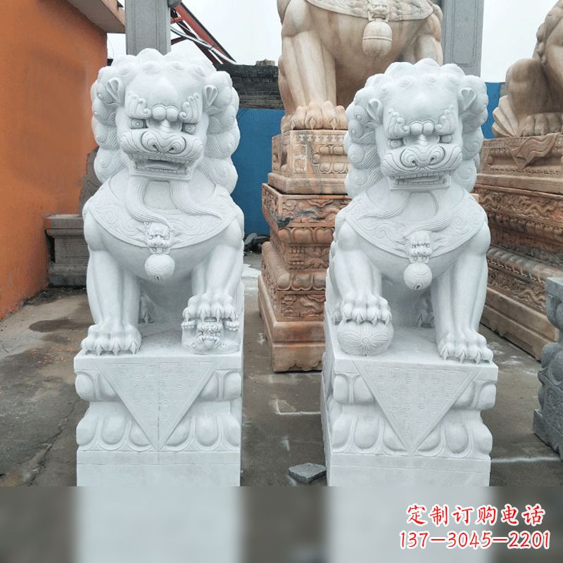 安阳风格精致的汉白玉北京小狮子雕塑