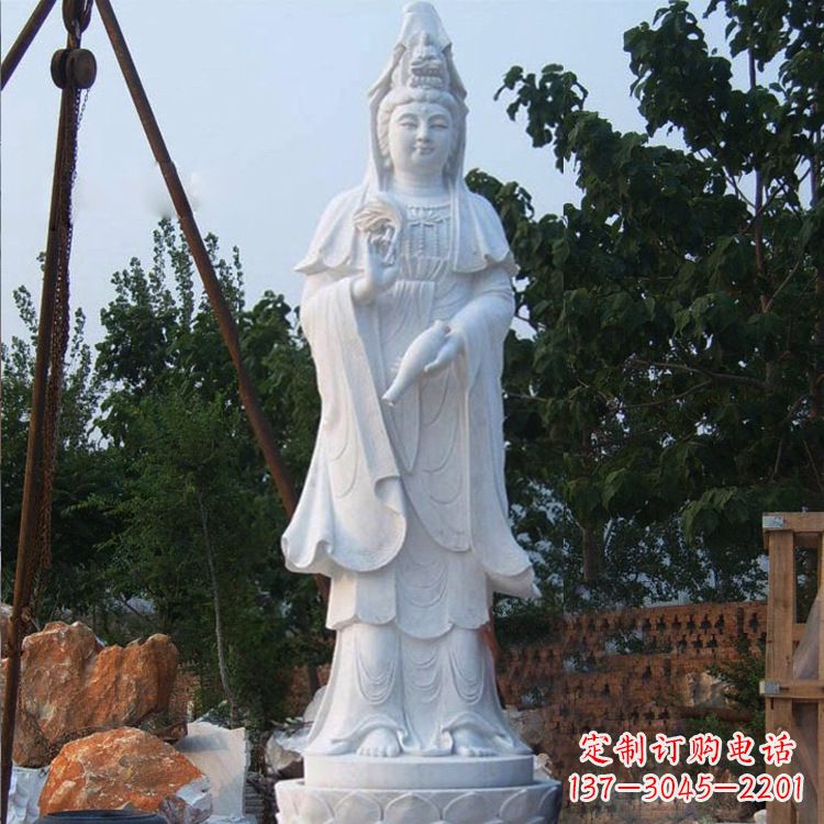 安阳汉白玉手工观音石雕