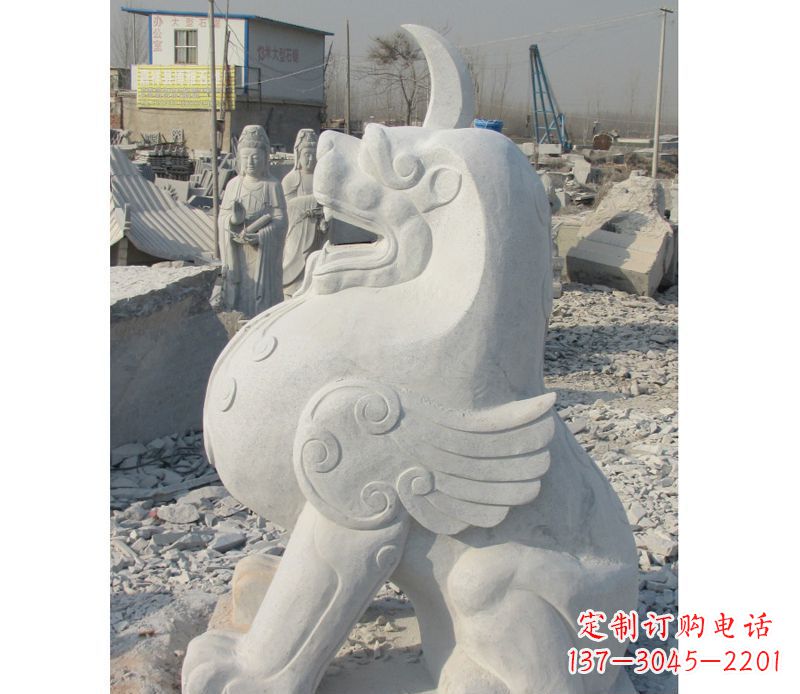 安阳汉白玉独角兽石雕,精美细腻,魅力无穷