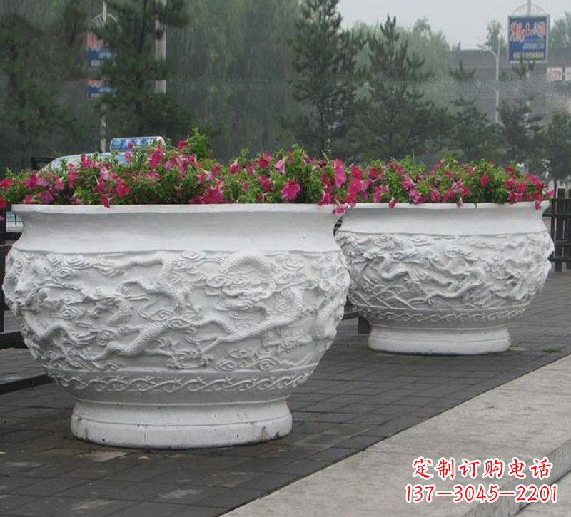 安阳优雅自然,中领雕塑汉白玉公园龙浮雕花盆