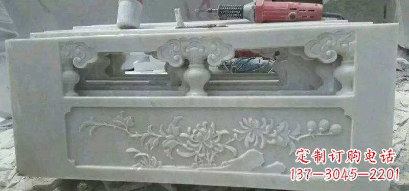 安阳汉白玉花朵浮雕栏板,精致深具视觉立体感