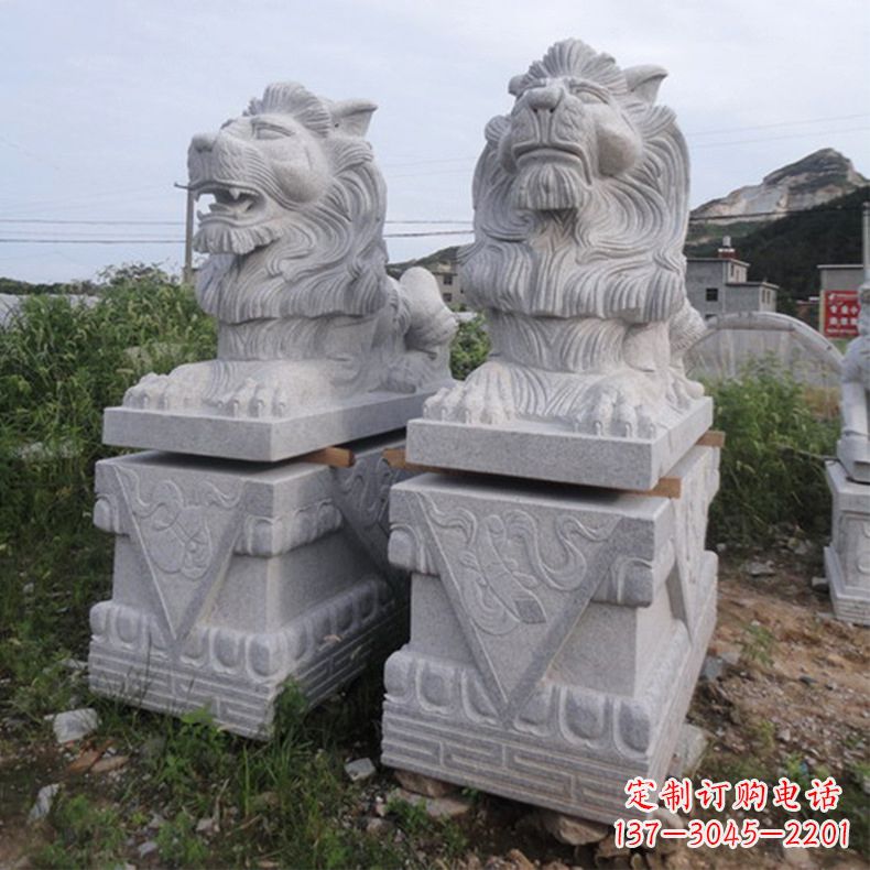 安阳汇丰狮子石雕,精美雕塑展现霸气