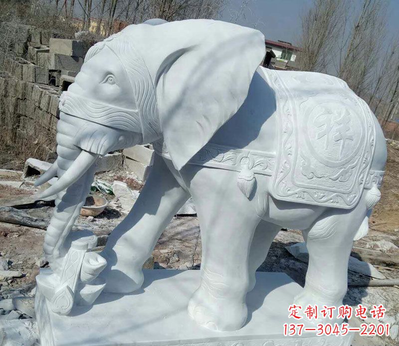 安阳汉白玉制作的大象吉祥门口雕塑