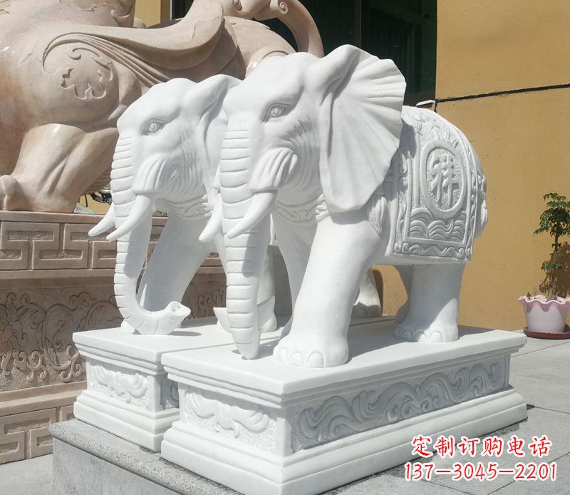 安阳属于你的祝福——汉白玉吉祥如意门口招财大象雕塑