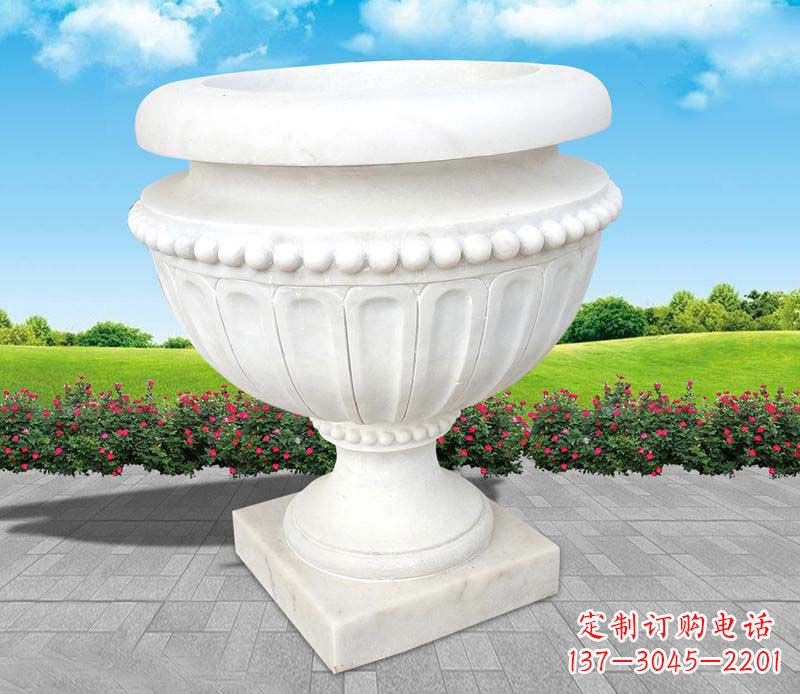 安阳精美汉白玉花盆雕塑