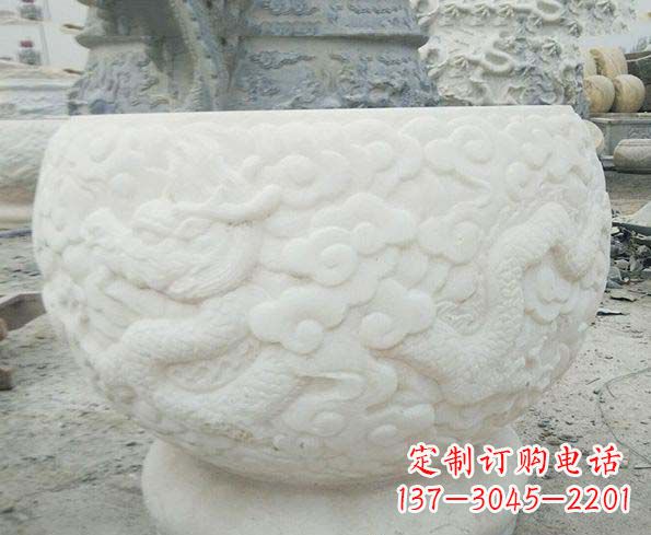 安阳汉白玉龙浮雕招财水缸,让你家居多一份福气