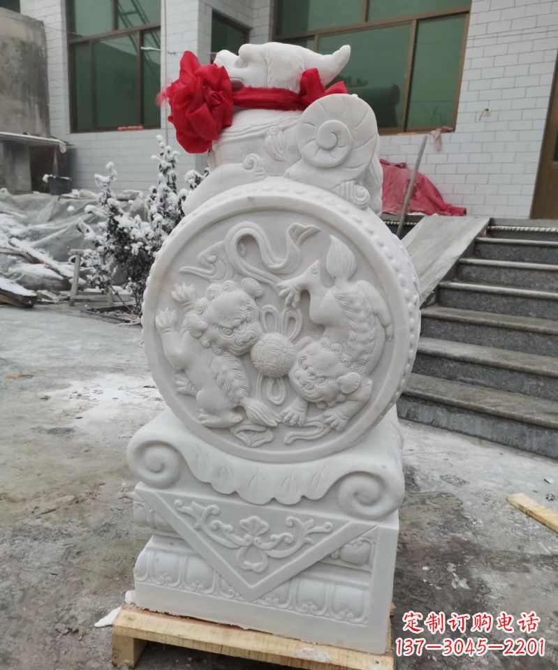 安阳汉白玉门墩雕塑,招财进宝!
