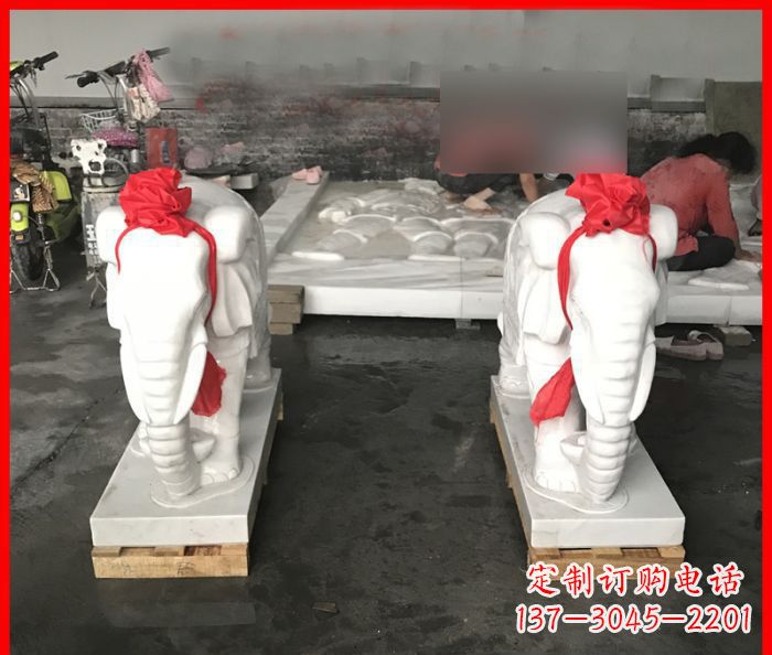 安阳汉白玉雕刻招财小象,让你的家门口更加灵气