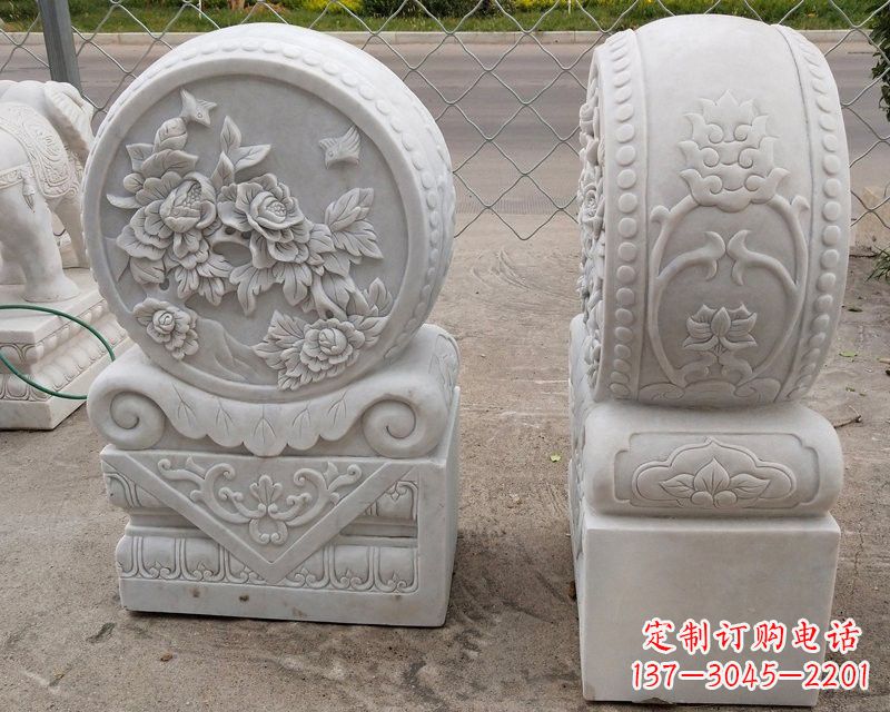 安阳汉白玉牡丹花门墩雕塑