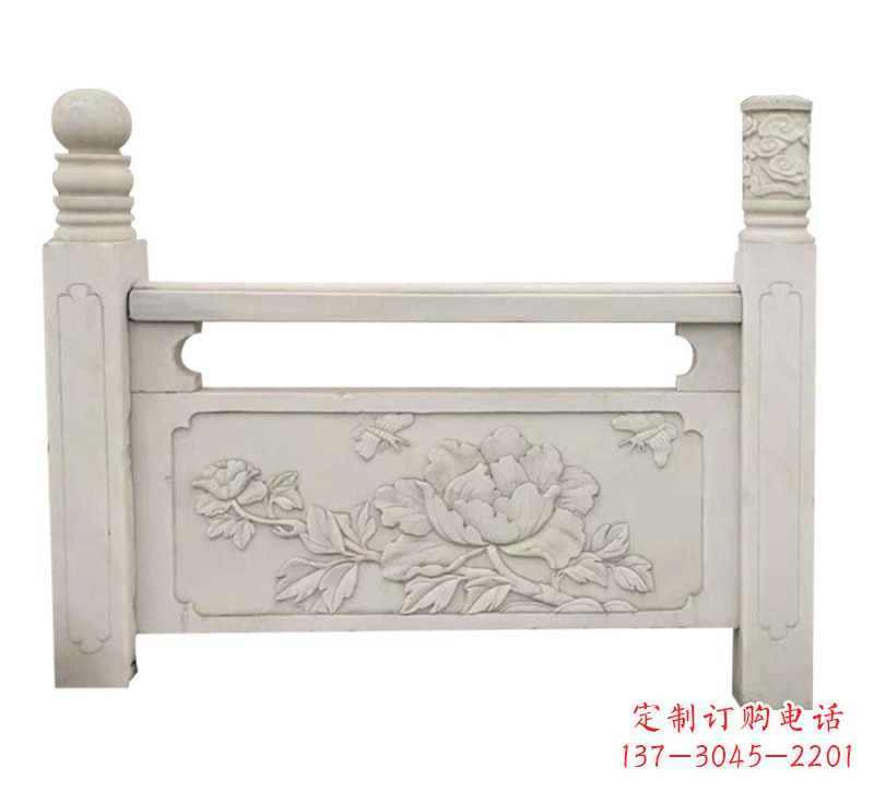安阳汉白玉牡丹花浮雕栏板,雕塑定制精品