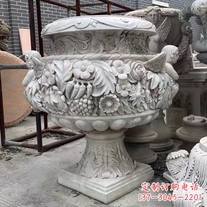 安阳汉白玉欧式人物花盆雕塑