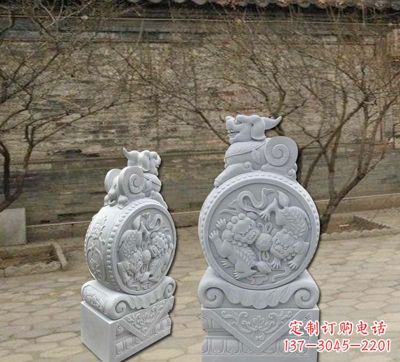 安阳精美汉白玉貔貅门墩