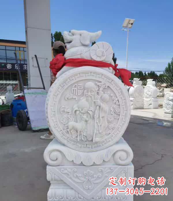 安阳汉白玉貔貅石门墩雕塑