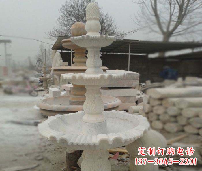 安阳汉白玉三层别墅小型喷泉石雕,让你的空间更加优雅