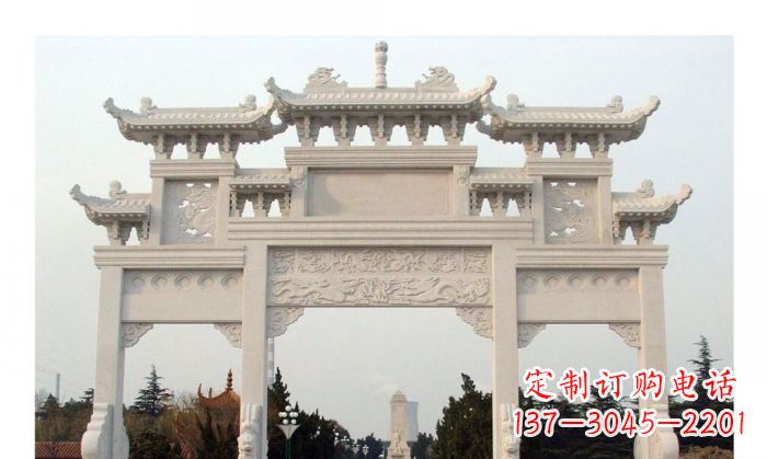 安阳汉白玉三门牌坊石雕艺术品
