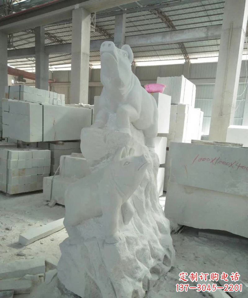 安阳瑞颜祥彩汉白玉生肖猪雕塑
