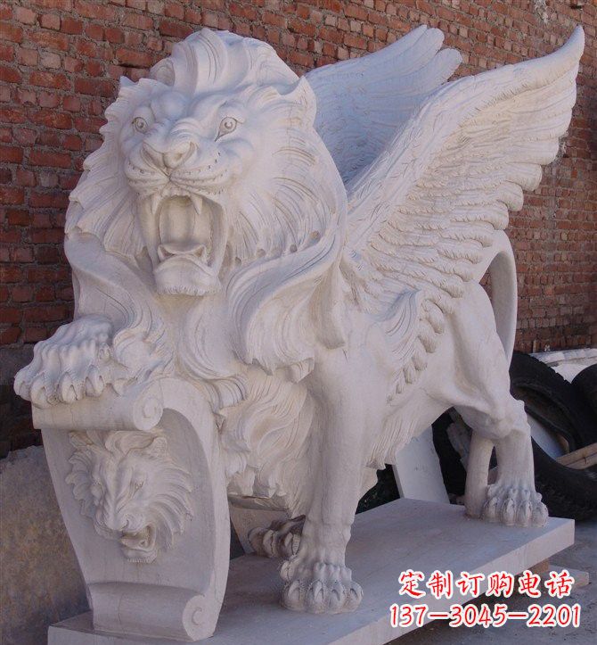 安阳汉白玉圣马可飞狮石雕,精致品质保证