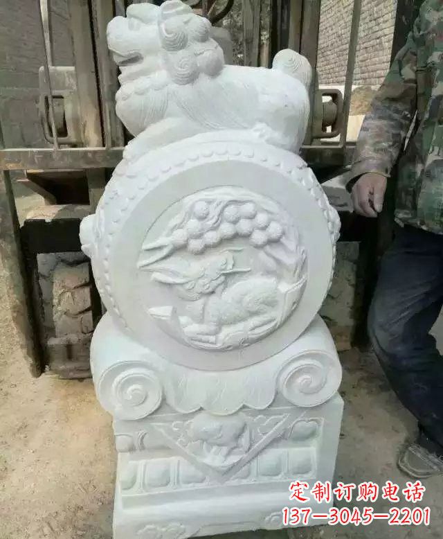 安阳中领雕塑出品,精雕细琢汉白玉狮子门墩